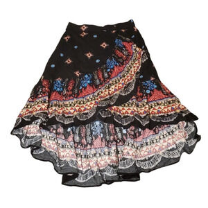 The Pyramid Collection Faux Wrap Maxi Skirt Boho Hippie Peasant Women Size Large
